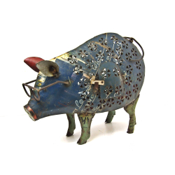 Świnka w Okularach Lampion Figurka metalowa z recyclingu